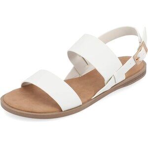 Journee Collection Womens Dual Straps Flat Sandals White Brown Size 8 Regular